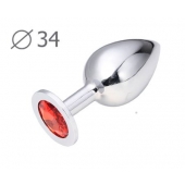 Коническая серебристая анальная втулка с красным кристаллом - 8,2 см. - Anal Jewelry Plug - купить с доставкой в Долгопрудном