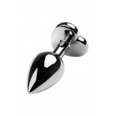 Серебристая коническая анальная пробка с красным кристаллом-сердечком - 7 см. - ToyFa - купить с доставкой в Долгопрудном