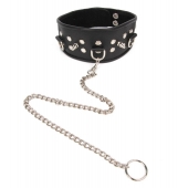 Черный ошейник с шипами и металлическим поводком-цепочкой - Notabu - купить с доставкой в Долгопрудном