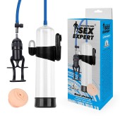 Прозрачная вакуумная вибропомпа Sex Expert с насадкой-вагиной - Sex Expert - в Долгопрудном купить с доставкой