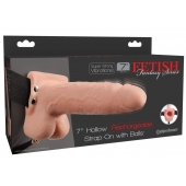 Телесный перезаряжаемый вибрострапон 7  Hollow Rechargeable Strap-on with Balls - 20,3 см. - Pipedream - купить с доставкой в Долгопрудном