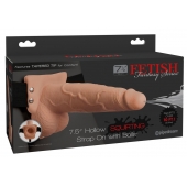 Телесный полый страпон с имитацией эякуляции 7.5  Hollow Squirting Strap-On with Balls Flesh - 21,6 см. - Pipedream - купить с доставкой в Долгопрудном