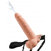 Телесный полый страпон с имитацией эякуляции 7.5  Hollow Squirting Strap-On with Balls Flesh - 21,6 см. - Pipedream - купить с доставкой в Долгопрудном