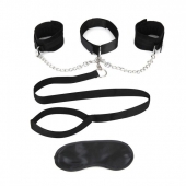 Чёрный ошейник с наручниками и поводком Collar Cuffs   Leash Set - Lux Fetish - купить с доставкой в Долгопрудном