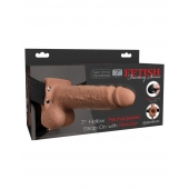Кофейный перезаряжаемый вибрострапон 7  Hollow Rechargeable Strap-on with Balls - 20,3 см. - Pipedream - купить с доставкой в Долгопрудном
