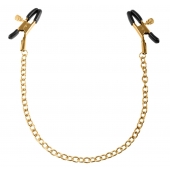 Чёрные с золотом зажимы на соски Gold Chain Nipple Clamps - Pipedream - купить с доставкой в Долгопрудном