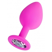 Розовая анальная втулка Brilliant с прозрачным кристаллом - 8 см. - ToyFa - купить с доставкой в Долгопрудном