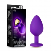 Фиолетовая анальная пробка Bling Plug Medium с золотистым стразом - 8,3 см. - Blush Novelties - купить с доставкой в Долгопрудном