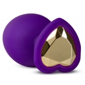 Фиолетовая анальная пробка Bling Plug Large с золотистым стразом - 9,5 см. - Blush Novelties - купить с доставкой в Долгопрудном