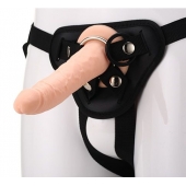 Телесный страпон на черных трусиках STRAP ON REAL DILDO - 20 см. - Dream Toys - купить с доставкой в Долгопрудном