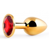 Золотистая анальная пробка с красным стразом - 7,2 см. - Anal Jewelry Plug - купить с доставкой в Долгопрудном