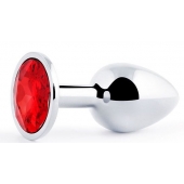 Серебристая анальная пробка с красным стразом - 7,2 см. - Anal Jewelry Plug - купить с доставкой в Долгопрудном