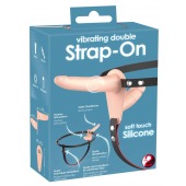 Телесный двойной вибрострапон с вибрацией Vibrating Double Strap-On - 15 см. - Orion - купить с доставкой в Долгопрудном