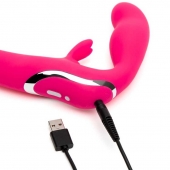 Ярко-розовый безремневой страпон Rechargeable Vibrating Strapless Strap-On - Happy Rabbit - купить с доставкой в Долгопрудном