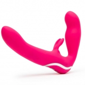 Ярко-розовый безремневой страпон Rechargeable Vibrating Strapless Strap-On - Happy Rabbit - купить с доставкой в Долгопрудном