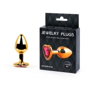 Золотистая анальная пробка с малиновым кристаллом-сердечком - 7 см. - Anal Jewelry Plug - купить с доставкой в Долгопрудном