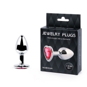 Серебристая анальная пробка с малиновым кристаллом-сердечком - 7 см. - Anal Jewelry Plug - купить с доставкой в Долгопрудном