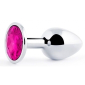 Серебристая анальная пробка с малиновым кристаллом - 7,2 см. - Anal Jewelry Plug - купить с доставкой в Долгопрудном