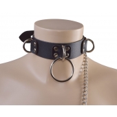 Черный кожаный ошейник Big Ring - Sitabella - купить с доставкой в Долгопрудном