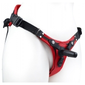 Красно-черный женский пояс с 2 способами крепления насадок и вагинальной пробкой - LOVETOY (А-Полимер) - купить с доставкой в Долгопрудном