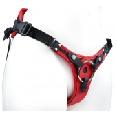 Красно-черный женский пояс с 2 способами крепления насадок и вагинальной пробкой - LOVETOY (А-Полимер) - купить с доставкой в Долгопрудном