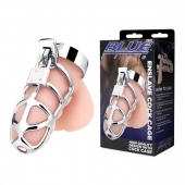 Серебристая металлическая клетка для члена с замком Enslave Cock Cage - BlueLine - купить с доставкой в Долгопрудном