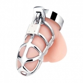 Серебристая металлическая клетка для члена с замком Enslave Cock Cage - BlueLine - купить с доставкой в Долгопрудном