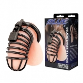 Черная металлическая клетка с замком Deluxe Chastity Cage - BlueLine - купить с доставкой в Долгопрудном