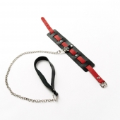 Черный ошейник с красным ремешком и поводком - Crazy Handmade - купить с доставкой в Долгопрудном