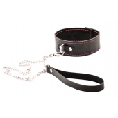 Черный широкий ошейник с красной строчкой и поводком - Crazy Handmade - купить с доставкой в Долгопрудном