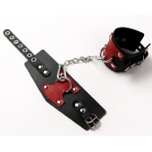 Черные кожаные оковы с красными вставками - Crazy Handmade - купить с доставкой в Долгопрудном