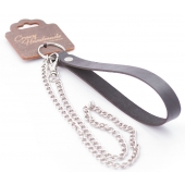 Серебристый металлический поводок с кожаной черной ручкой - 80 см. - Crazy Handmade - купить с доставкой в Долгопрудном