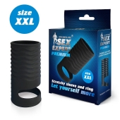 Черная открытая насадка на пенис с кольцом для мошонки XXL-size - 9,4 см. - Sex Expert - в Долгопрудном купить с доставкой