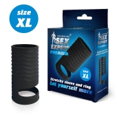 Черная открытая насадка на пенис с кольцом для мошонки XL-size - 8,9 см. - Sex Expert - в Долгопрудном купить с доставкой