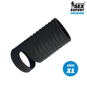 Черная открытая насадка на пенис с кольцом для мошонки XL-size - 8,9 см. - Sex Expert - в Долгопрудном купить с доставкой