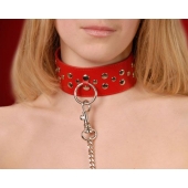 Красный кожаный ошейник с карабином и поводком - Sitabella - купить с доставкой в Долгопрудном