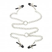 Серебристые зажимы для сосков и половых губ на тонкой цепочке - Notabu - купить с доставкой в Долгопрудном