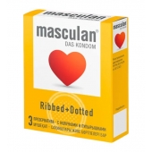 Презервативы с колечками и пупырышками Masculan Ribbed+Dotted - 3 шт. - Masculan - купить с доставкой в Долгопрудном