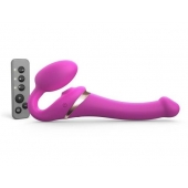 Ярко-розовый безремневой страпон Multi Orgasm Size S с клиторальной стимуляцией - Strap-on-me - купить с доставкой в Долгопрудном