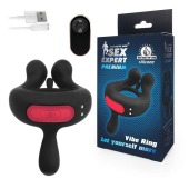 Черное эрекционное виброкольцо Sex Expert с пультом ДУ - Sex Expert - в Долгопрудном купить с доставкой