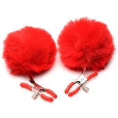 Красные зажимы на соски с помпонами Pom Pom - XR Brands - купить с доставкой в Долгопрудном