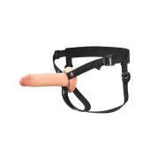 Телесный полый страпон на черных ремнях Hollow Silicone Strap-on - 17,8 см. - Pipedream - купить с доставкой в Долгопрудном