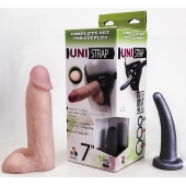Страпон-унисекс с двумя насадками UNI strap 7  Harness - 19 и 16 см. - LOVETOY (А-Полимер) - купить с доставкой в Долгопрудном