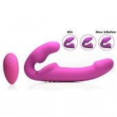 Розовый безремневой страпон с вибрацией и функцией расширения Inflatable Ergo-Fit Strapless Strap-On - XR Brands - купить с доставкой в Долгопрудном