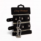 Черные скругленные наручники с мягкой бежевой подкладкой - Crazy Handmade - купить с доставкой в Долгопрудном