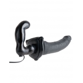 Черный страпон с вагинальной пробкой Deluxe Vibrating Penetrix Strap-On - 19 см. - Pipedream - купить с доставкой в Долгопрудном