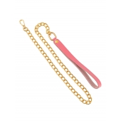 Розовый кожаный поводок с карабином для ошейника - 80 см. - Pecado - купить с доставкой в Долгопрудном