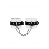 Бело-черные кожаные наручники с одним ремешком с люверсами - Pecado - купить с доставкой в Долгопрудном