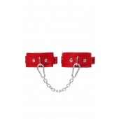 Красные кожаные узкие оковы со скруглёнными углами - Pecado - купить с доставкой в Долгопрудном