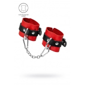 Красно-черные мягкие наручники с одним ремешком с люверсами - Pecado - купить с доставкой в Долгопрудном